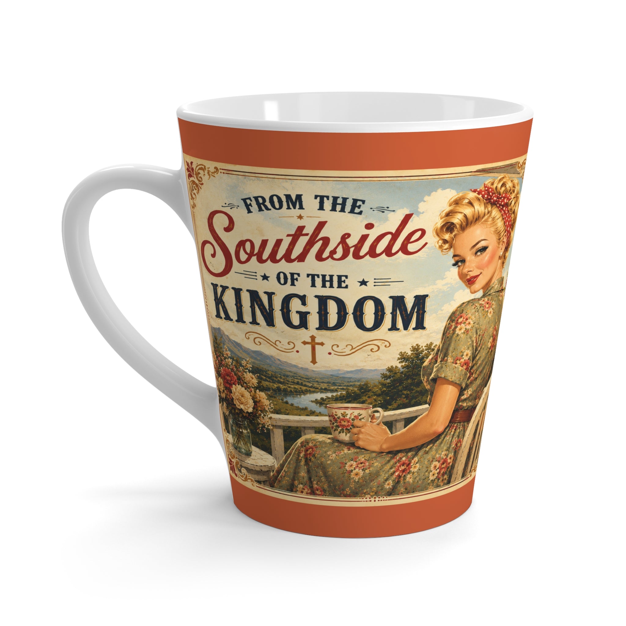 Latte Mug – “Grace With Backbone” Vintage Pin-Up Christian Coffee Cup | Blonde