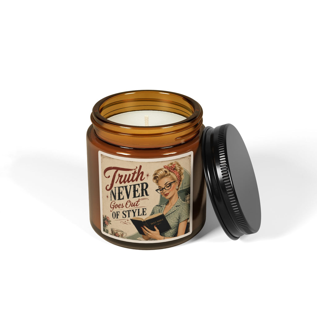 Vintage 'Truth Never Goes Out of Style' Scented Soy Candle – Amber Jar