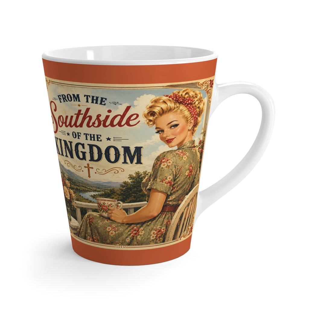 Latte Mug – “From the Southside of the Kingdom” Vintage Pin-Up Christian Coffee Cup | Blonde