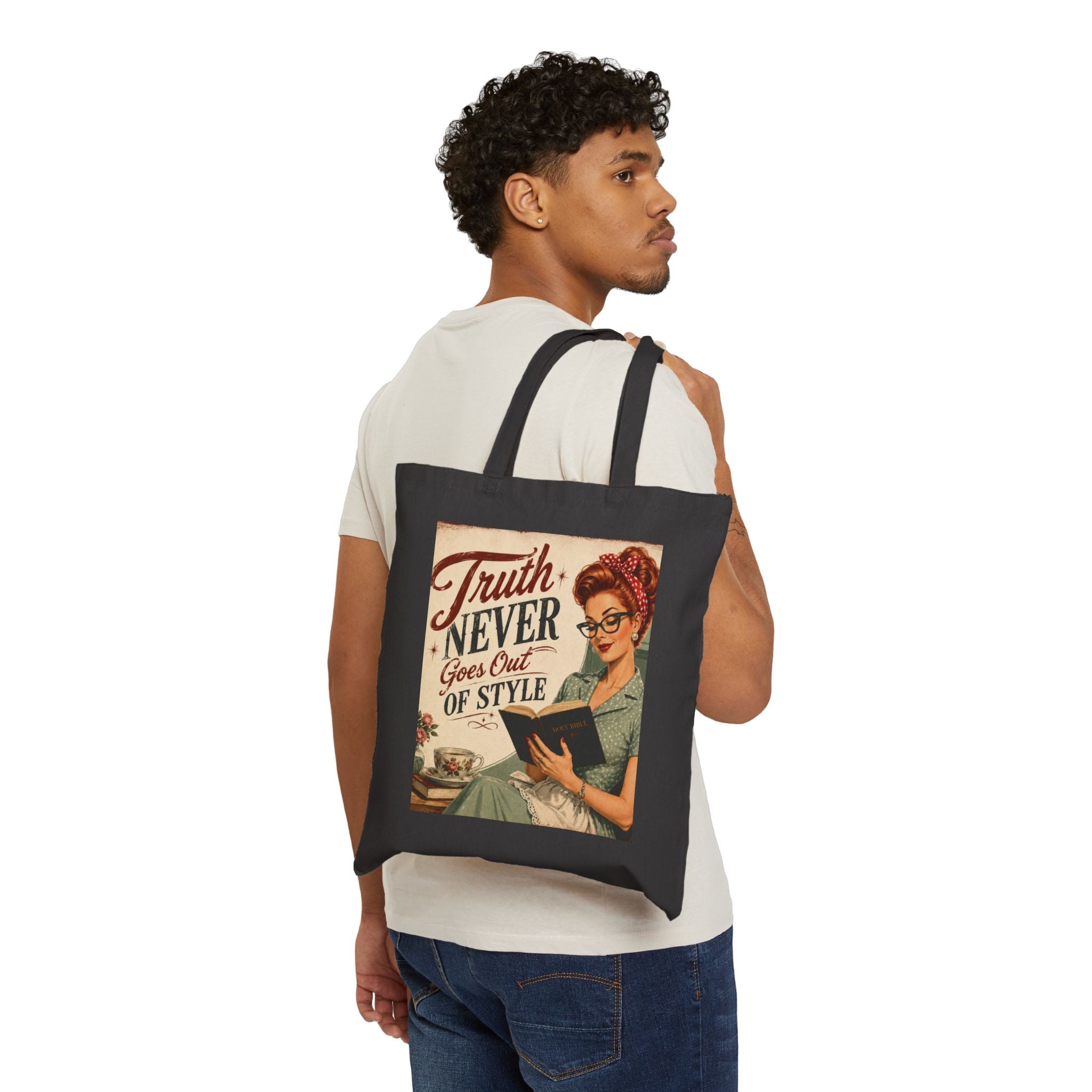 Tote Bag - Vintage 'Truth Never Goes Out of Style' Retro Reader Canvas Tote | Redhead