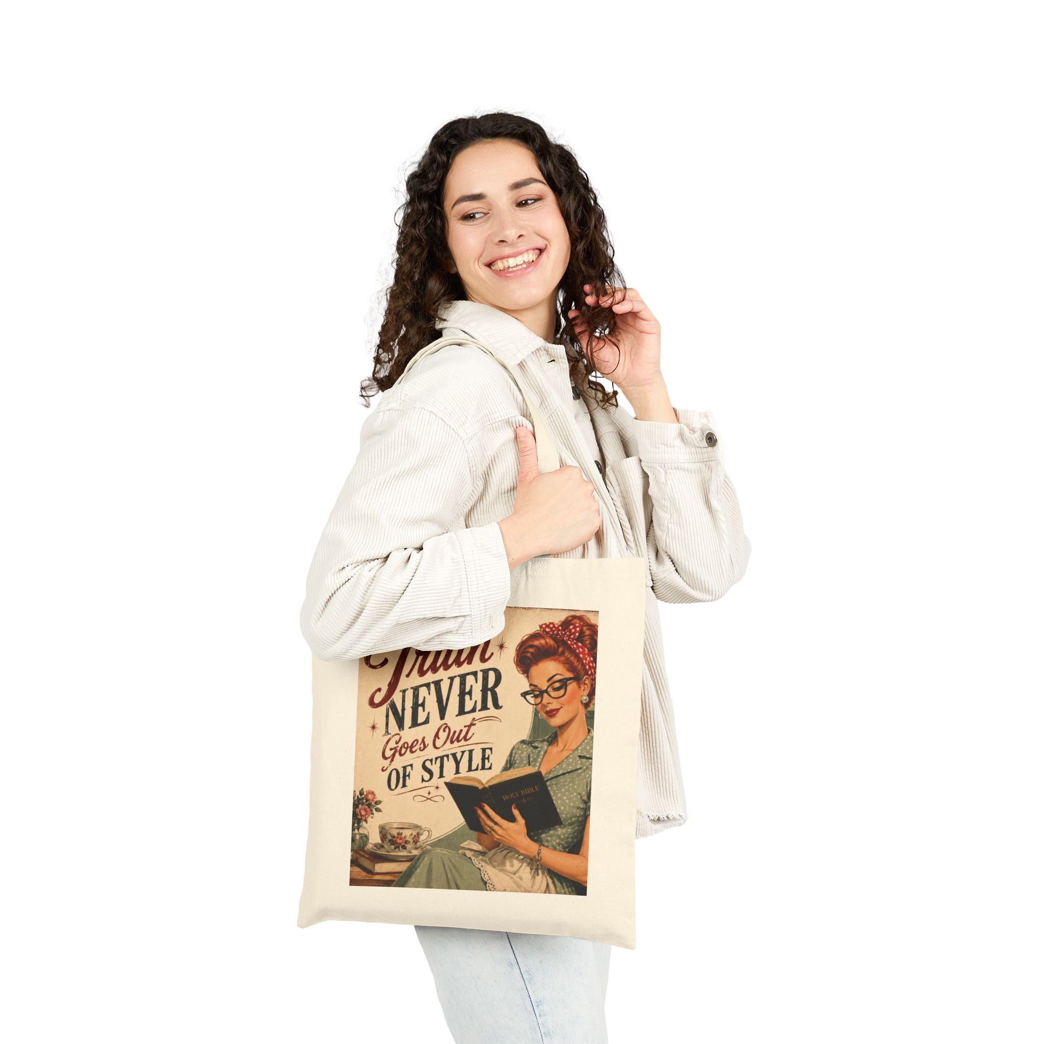 Tote Bag - Vintage 'Truth Never Goes Out of Style' Retro Reader Canvas Tote | Redhead