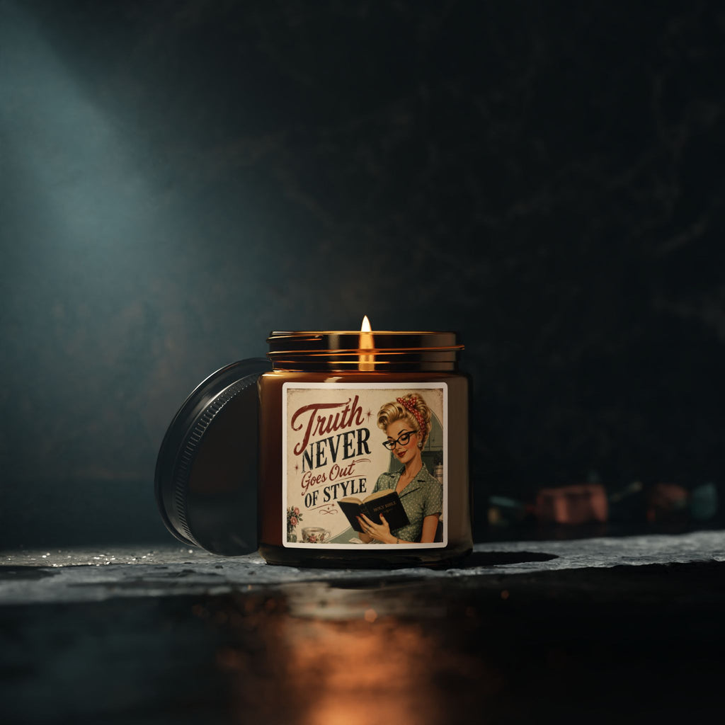 Vintage 'Truth Never Goes Out of Style' Scented Soy Candle – Amber Jar