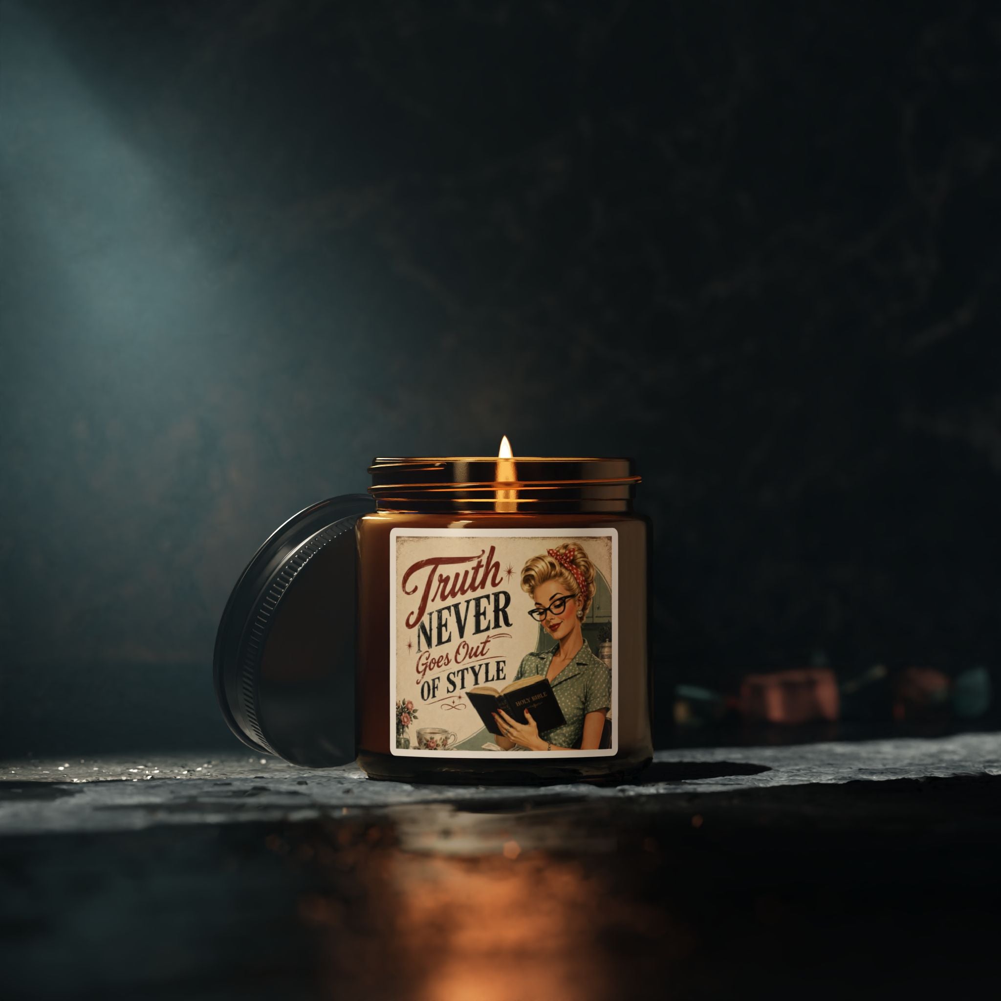 Vintage 'Truth Never Goes Out of Style' Scented Soy Candle – Amber Jar