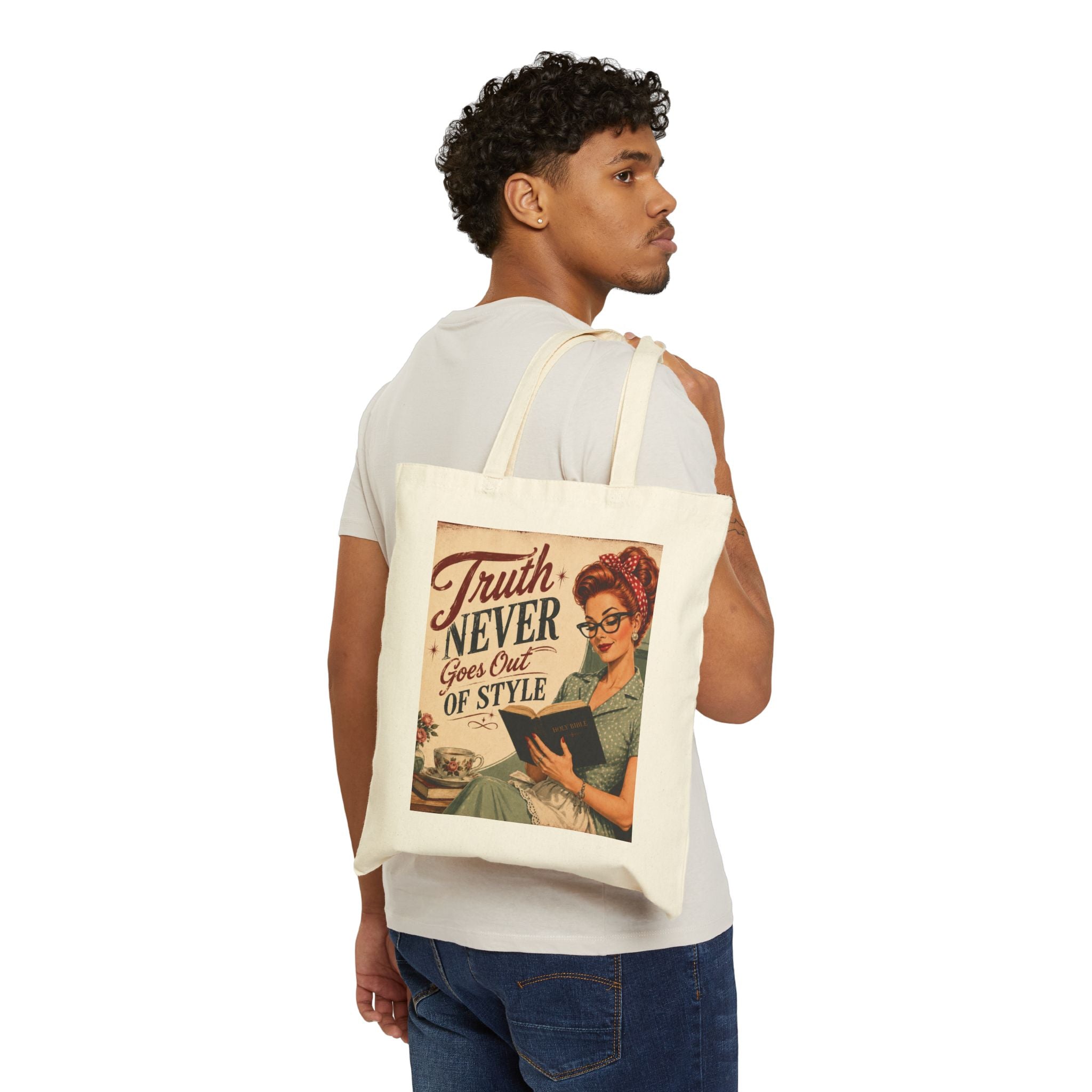 Tote Bag - Vintage 'Truth Never Goes Out of Style' Retro Reader Canvas Tote | Redhead
