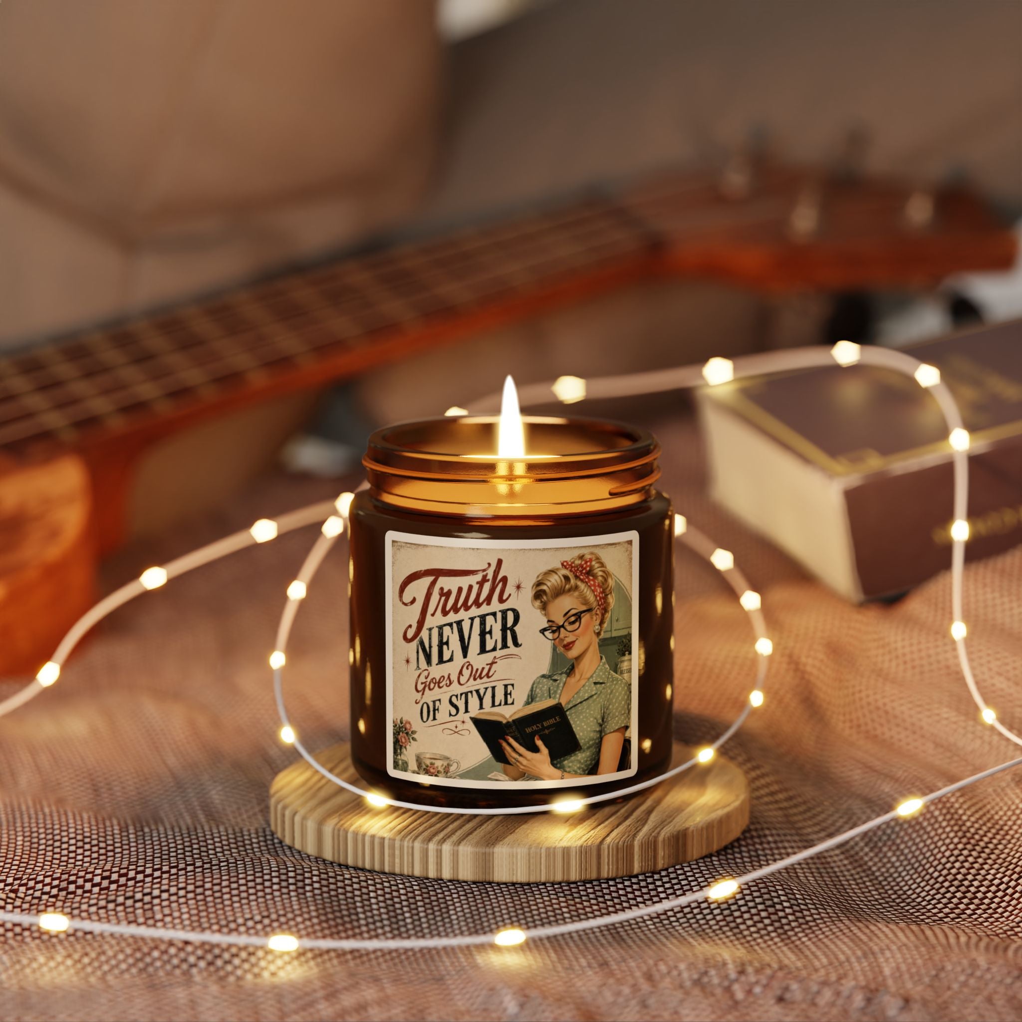 Vintage 'Truth Never Goes Out of Style' Scented Soy Candle – Amber Jar