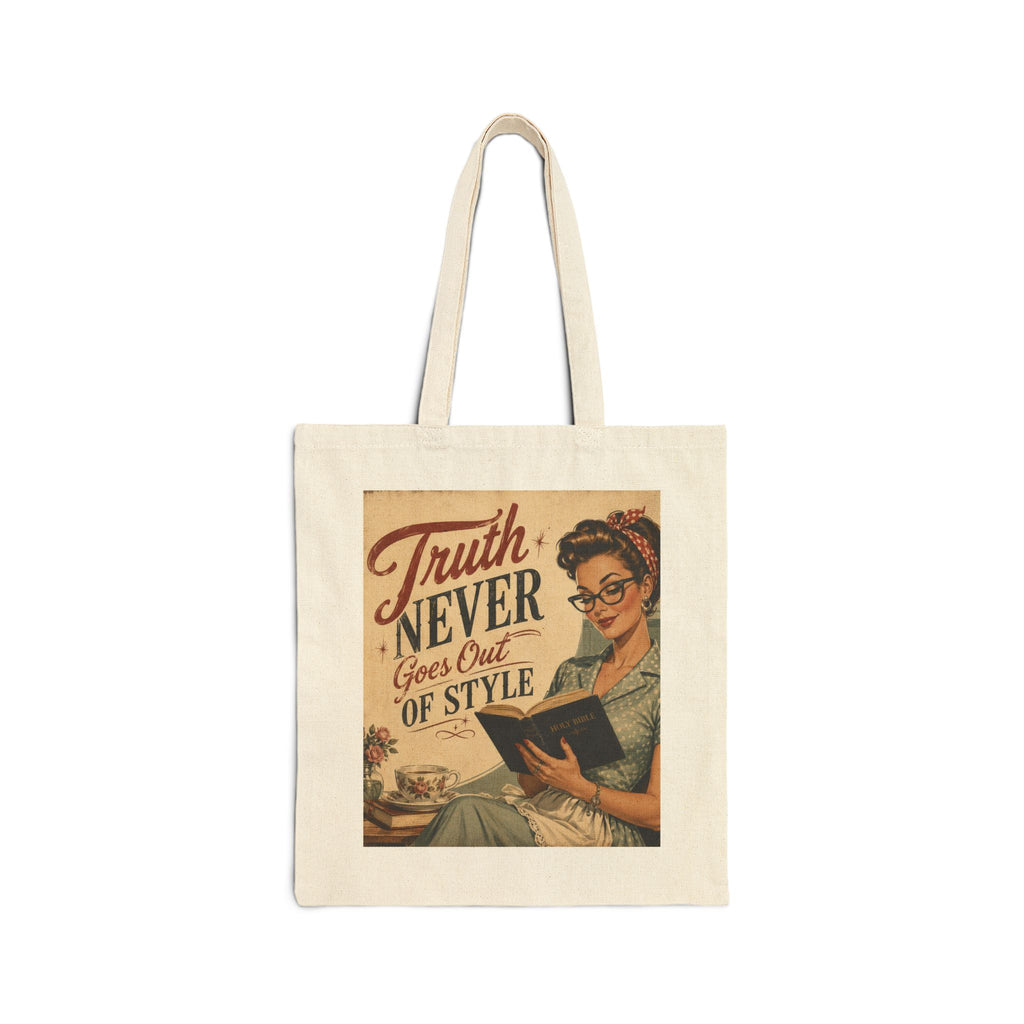 Tote Bag - Vintage 'Truth Never Goes Out of Style' Retro Reader Canvas Tote | Brunette