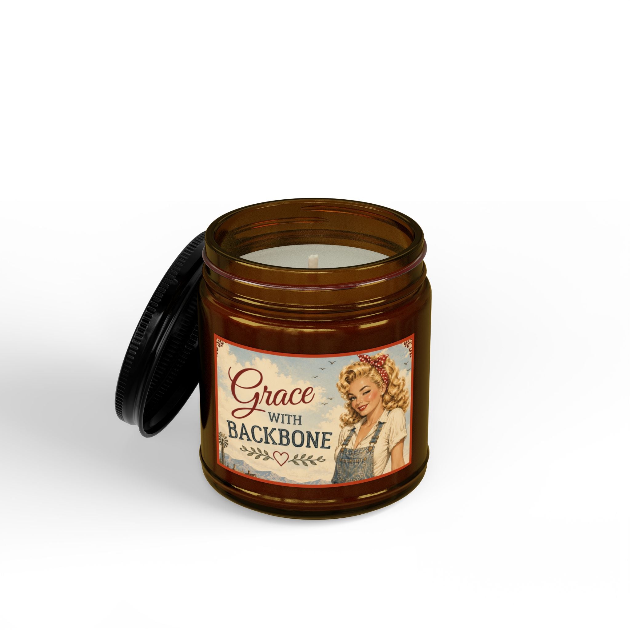 Grace With Backbone Scented Soy Candle — 4oz & 9oz Amber Jar with Black Lid | Blonde