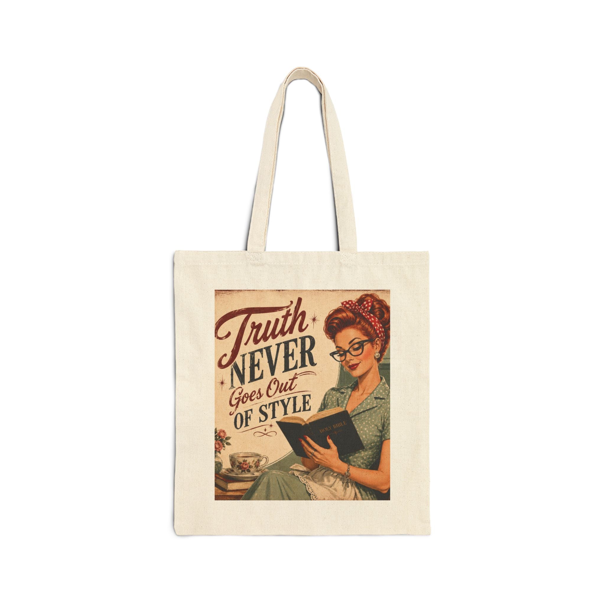 Tote Bag - Vintage 'Truth Never Goes Out of Style' Retro Reader Canvas Tote | Redhead