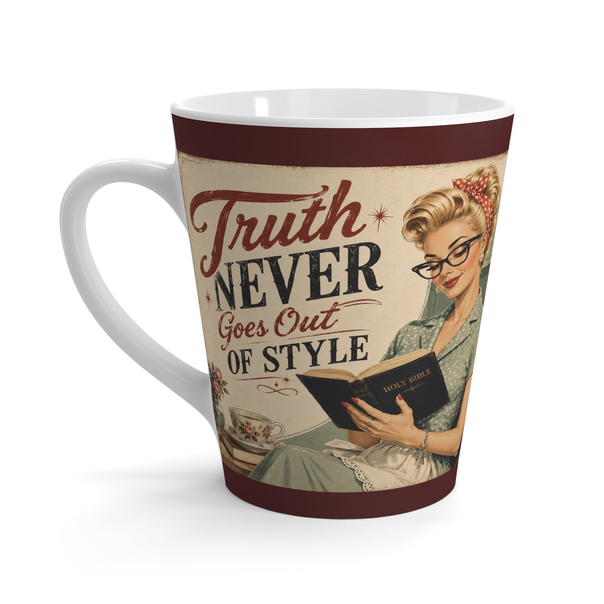 Latte Mug — Retro 'Truth Never Goes Out of Style' Vintage Housewife Coffee Cup