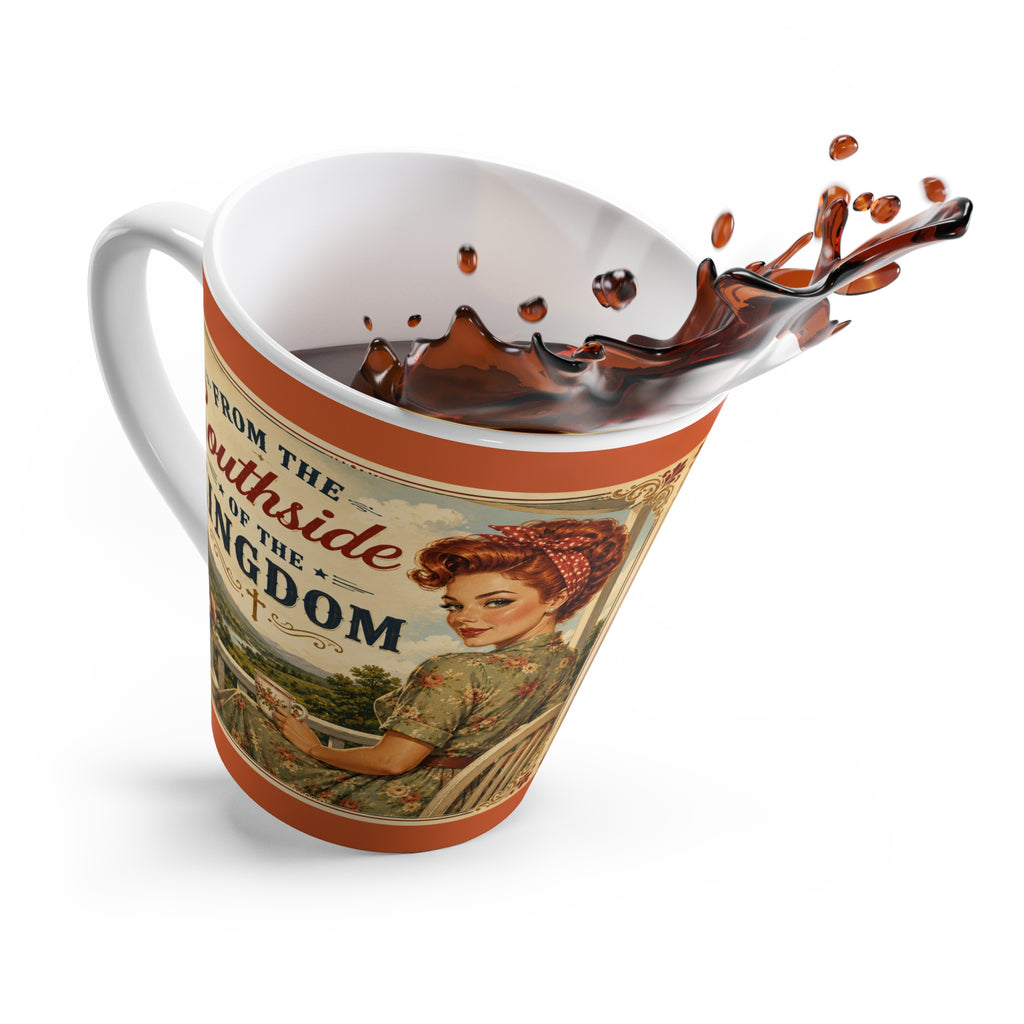 Latte Mug – “From the Southside of the Kingdom” Vintage Pin-Up Christian Coffee Cup | Redhead