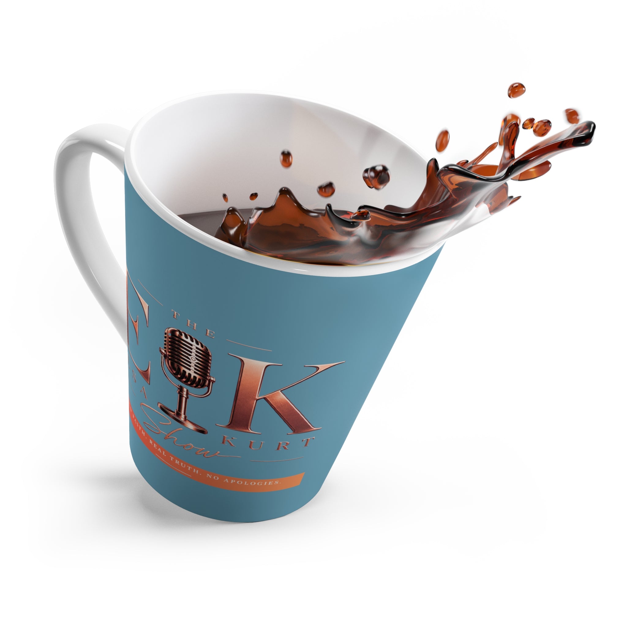 Latte Mug - 'The Elsa Kurt Show' Blue Logo Coffee Cup (Podcast Microphone Design)