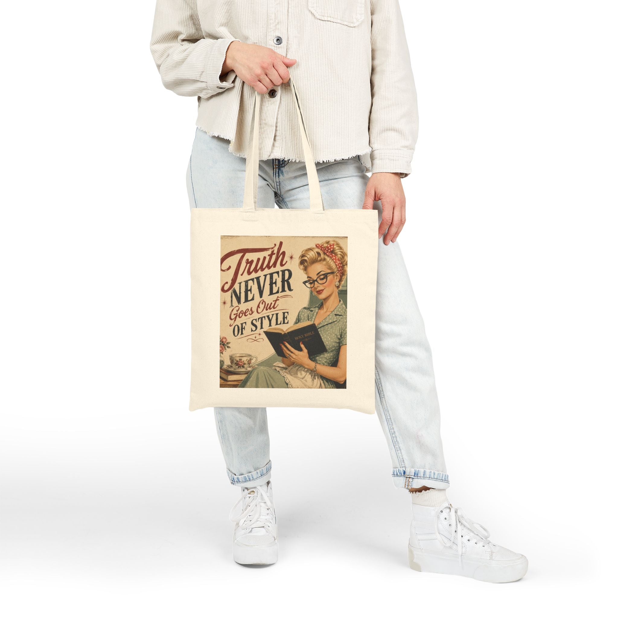 Tote Bag - Vintage 'Truth Never Goes Out of Style' Retro Reader Canvas Tote | Blonde