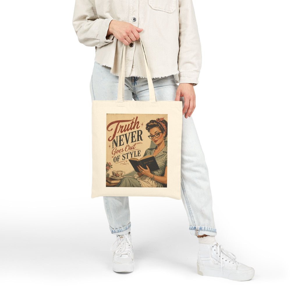Tote Bag - Vintage 'Truth Never Goes Out of Style' Retro Reader Canvas Tote | Brunette