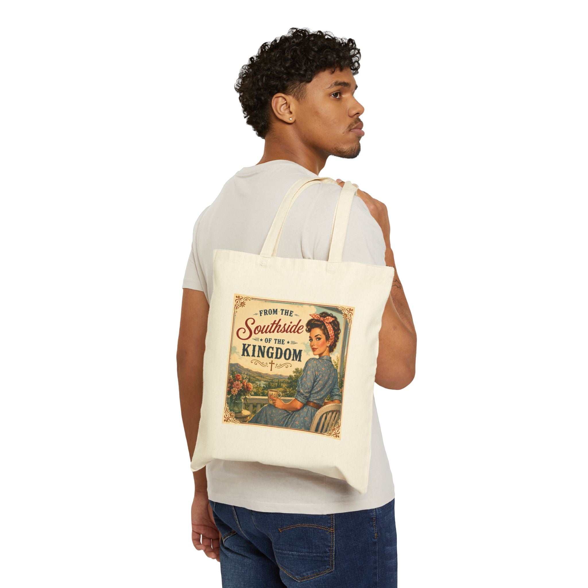 Tote Bag - Vintage 'The Southside of The Kingdom' Retro Reader Canvas Tote | Brunette