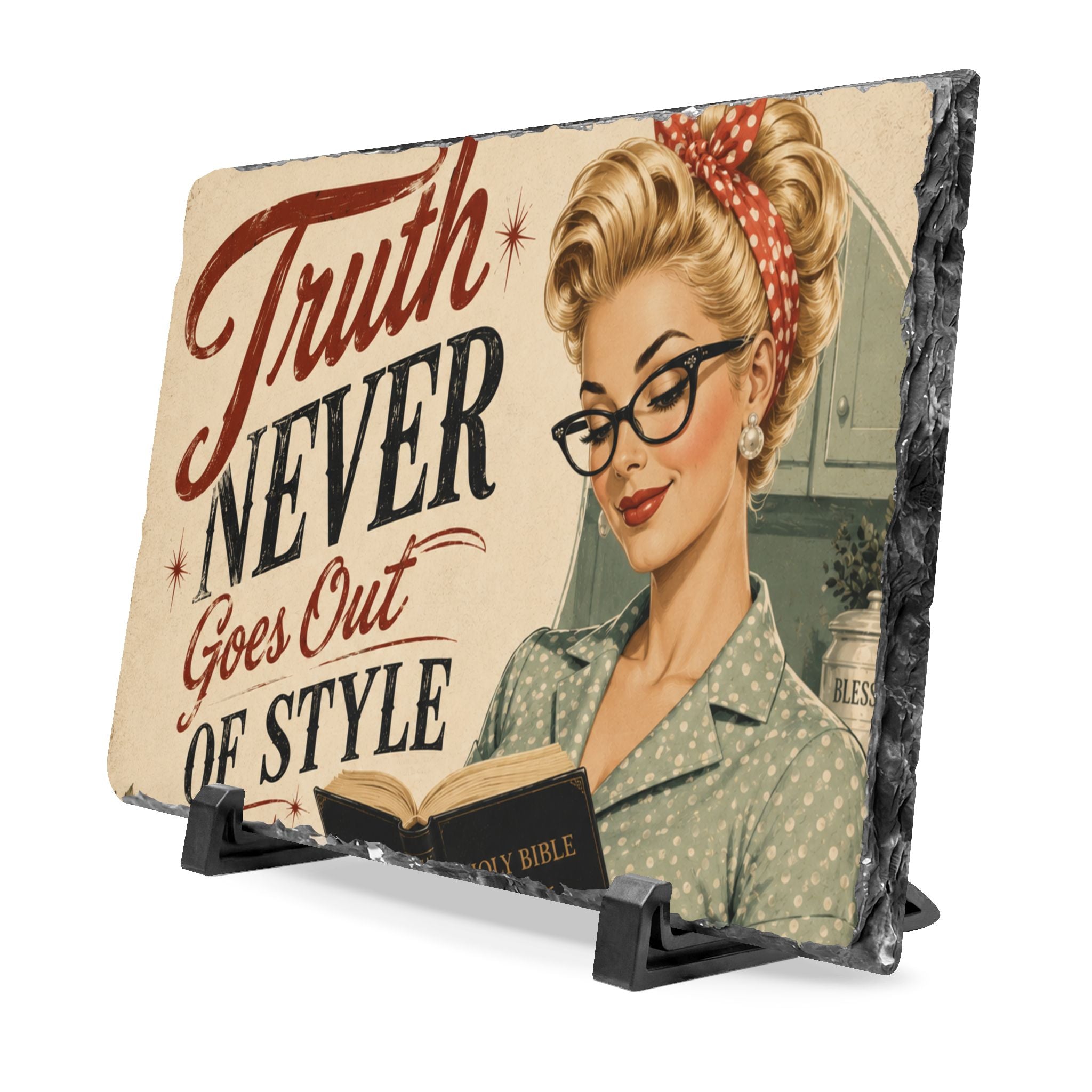 Slate Desk Plaque — 'Truth Never Goes Out of Style' Retro Pin-Up Office Sign