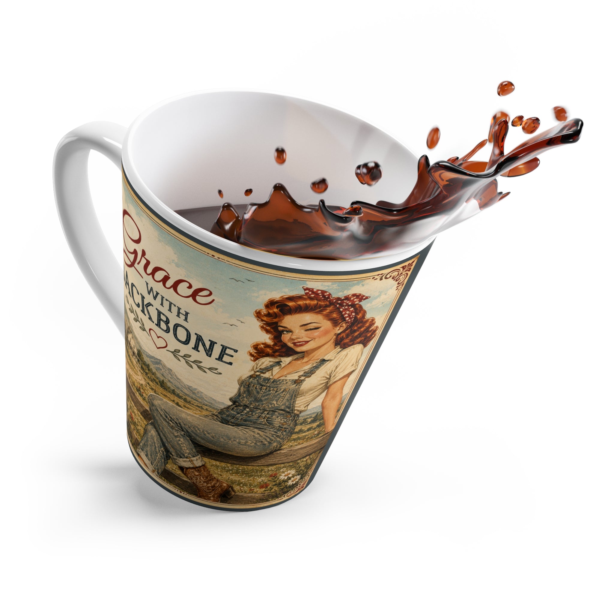 Latte Mug – “Grace With Backbone” Vintage Pin-Up Christian Coffee Cup | Redhead