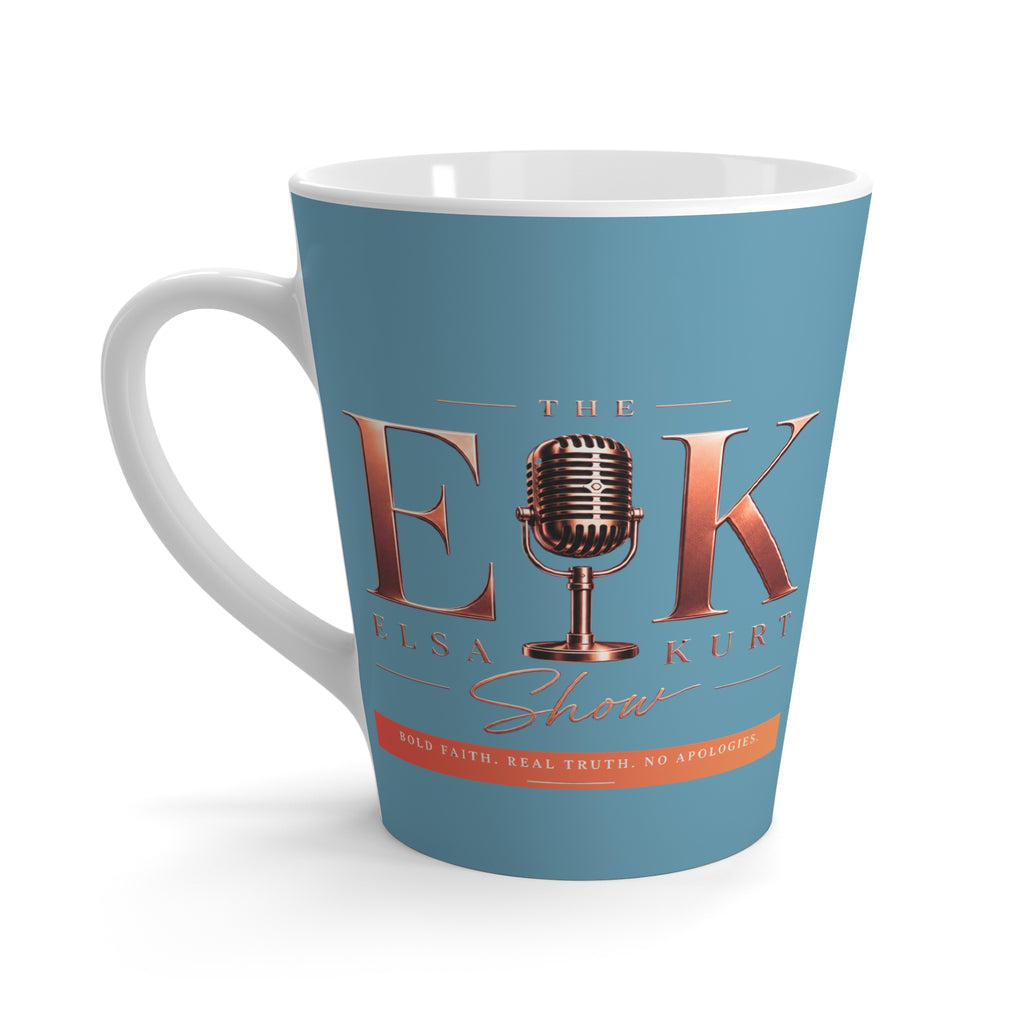 Latte Mug - 'The Elsa Kurt Show' Blue Logo Coffee Cup (Podcast Microphone Design)