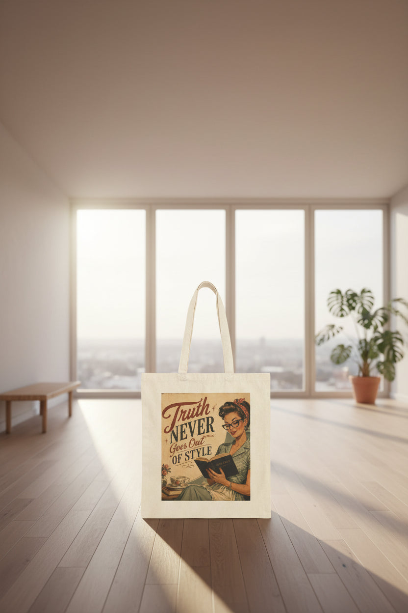 Tote Bag - Vintage 'Truth Never Goes Out of Style' Retro Reader Canvas Tote | Brunette