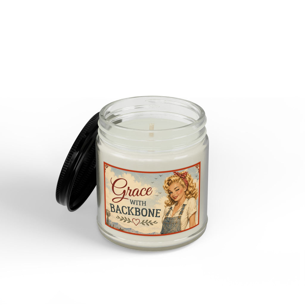 Grace With Backbone Scented Soy Candle — 4oz & 9oz Amber Jar with Black Lid | Blonde