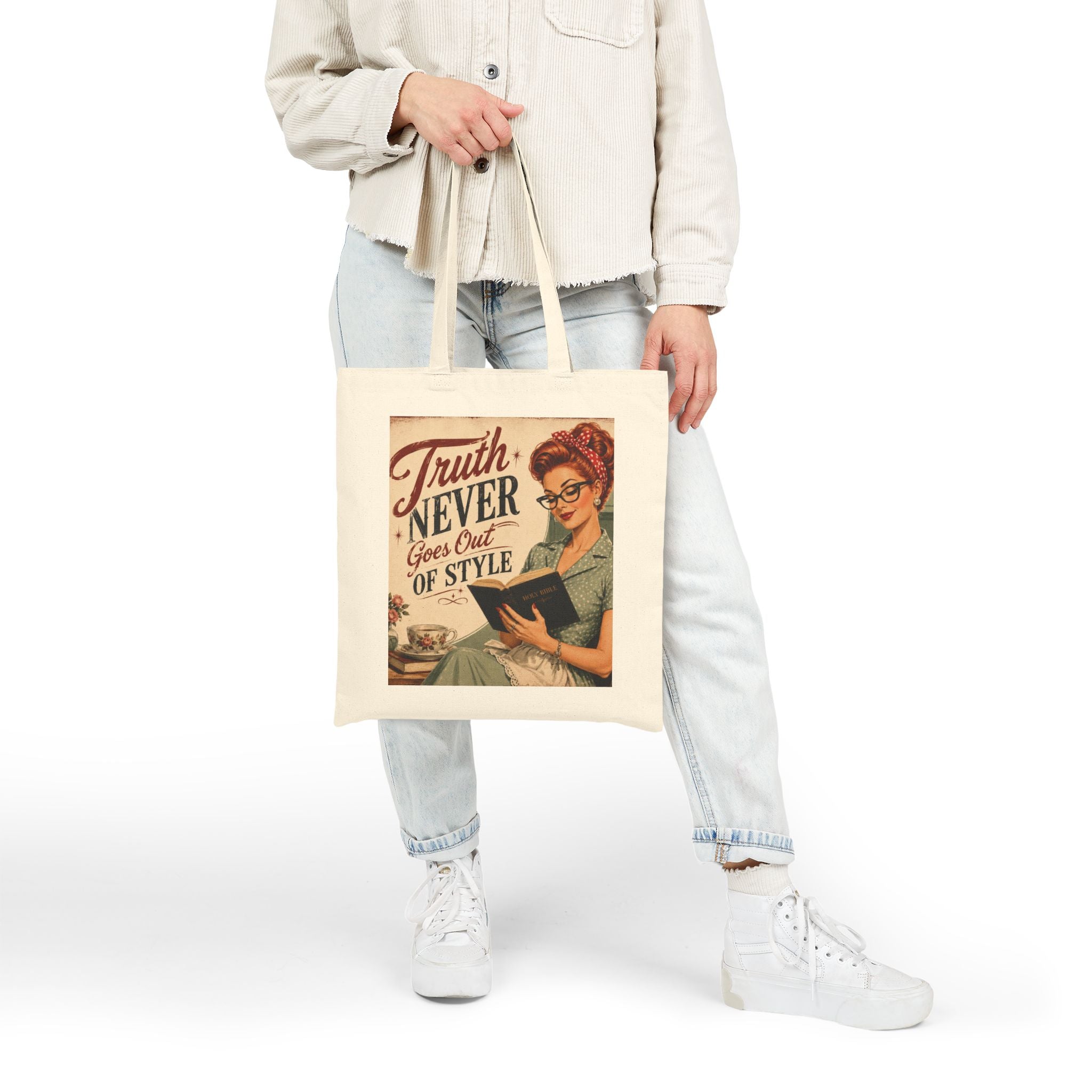 Tote Bag - Vintage 'Truth Never Goes Out of Style' Retro Reader Canvas Tote | Redhead