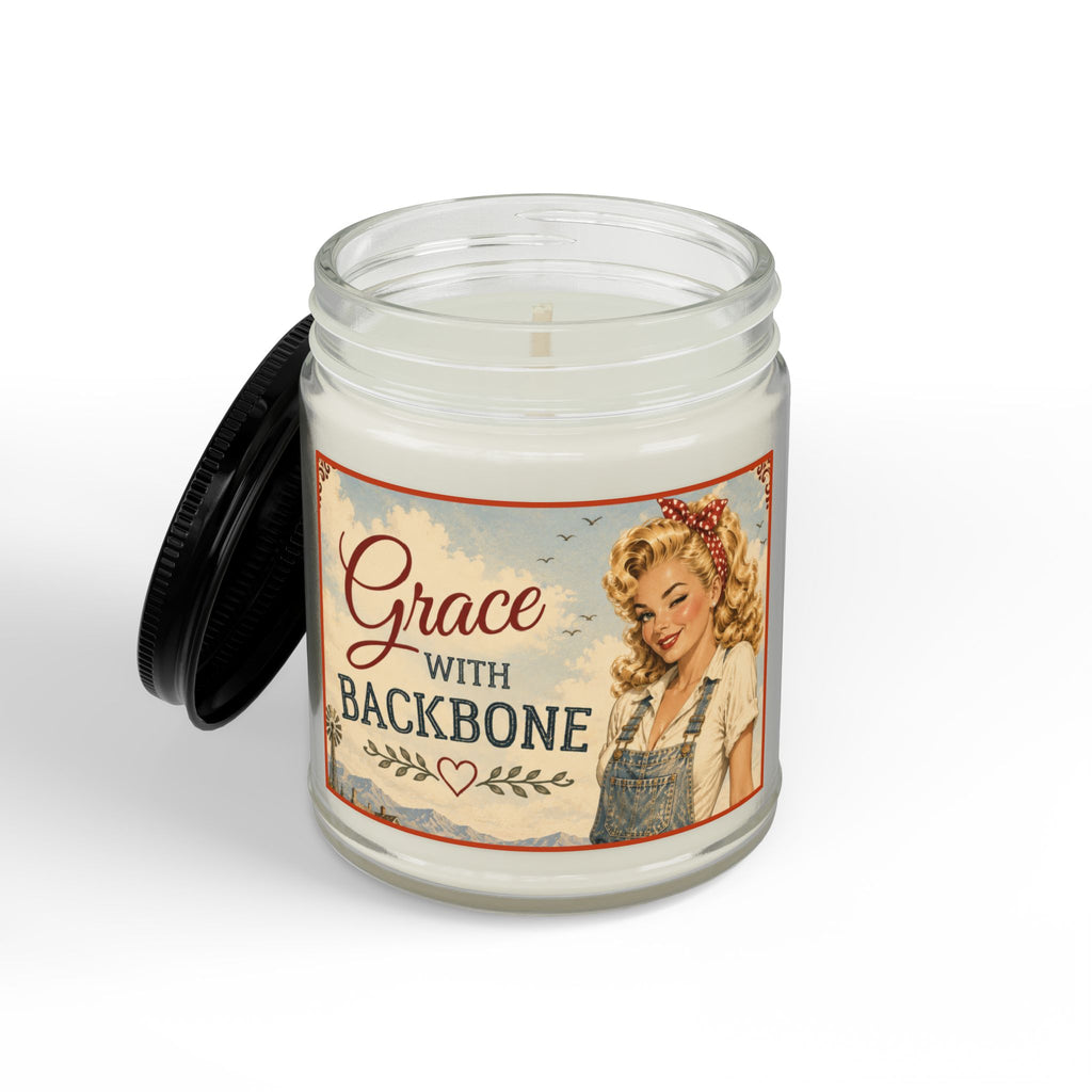 Grace With Backbone Scented Soy Candle — 4oz & 9oz Amber Jar with Black Lid | Blonde