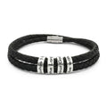 Joshua 1:9 Engraved Leather Beaded Bracelet — Personalized Message Stainless Steel