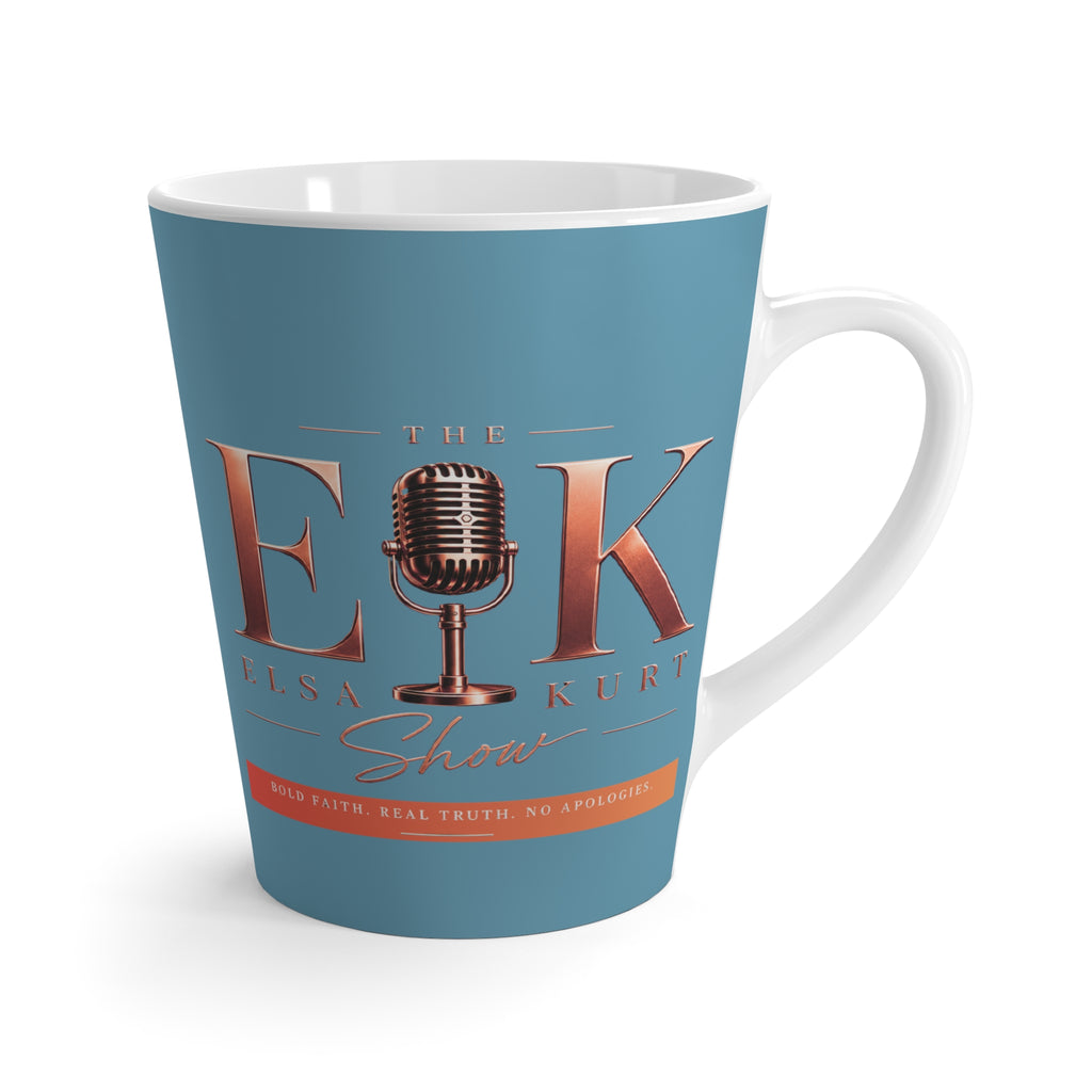Latte Mug - 'The Elsa Kurt Show' Blue Logo Coffee Cup (Podcast Microphone Design)