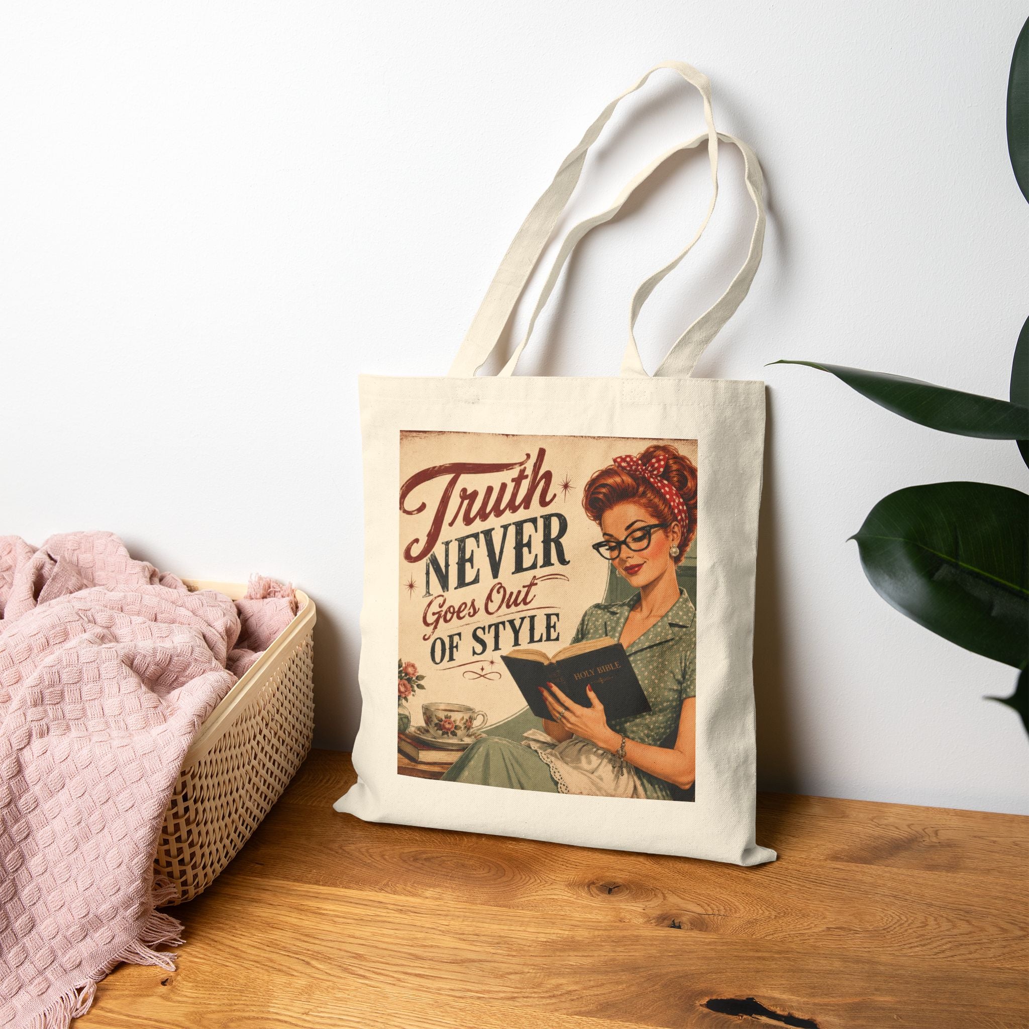 Tote Bag - Vintage 'Truth Never Goes Out of Style' Retro Reader Canvas Tote | Redhead