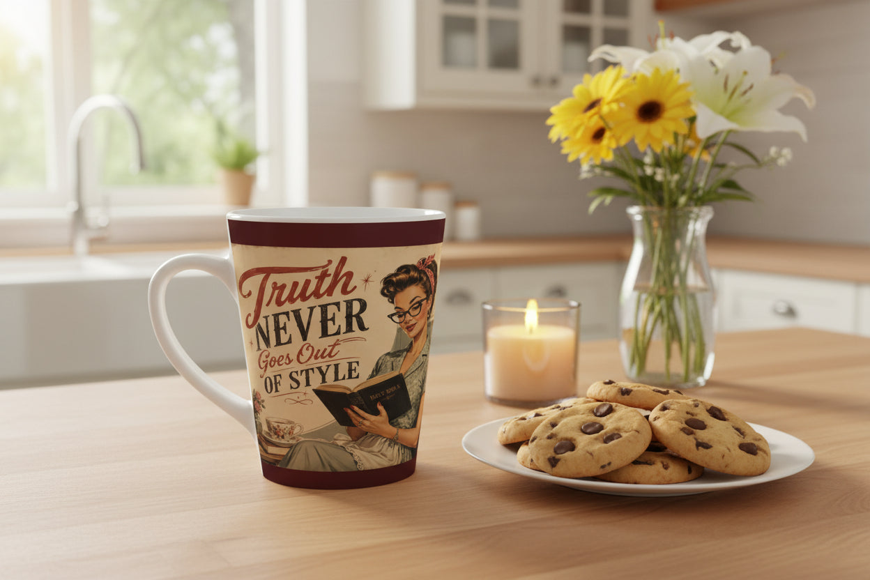 Latte Mug — Retro 'Truth Never Goes Out of Style' Vintage Style Coffee Cup | Redhead