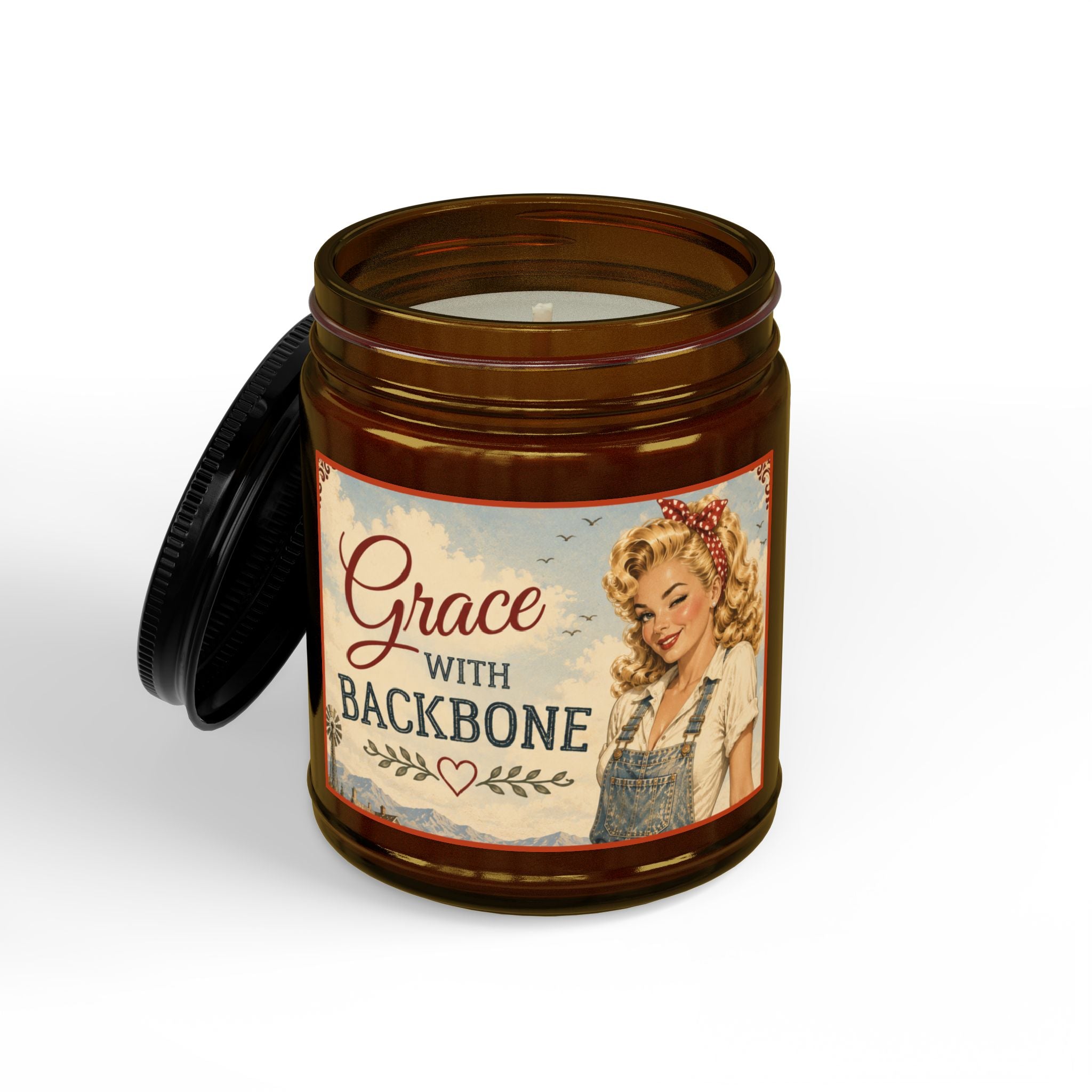 Grace With Backbone Scented Soy Candle — 4oz & 9oz Amber Jar with Black Lid | Blonde