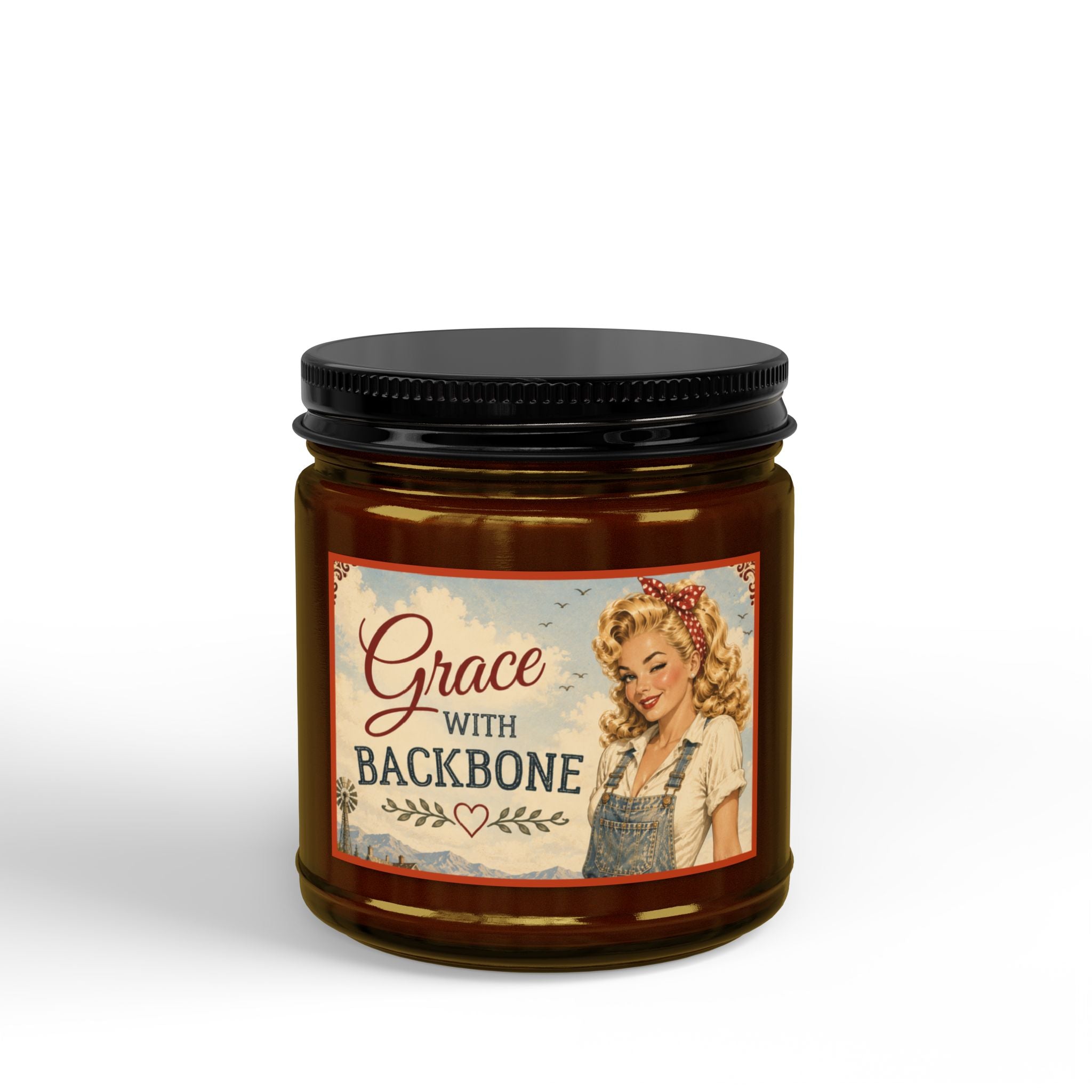 Grace With Backbone Scented Soy Candle — 4oz & 9oz Amber Jar with Black Lid | Blonde