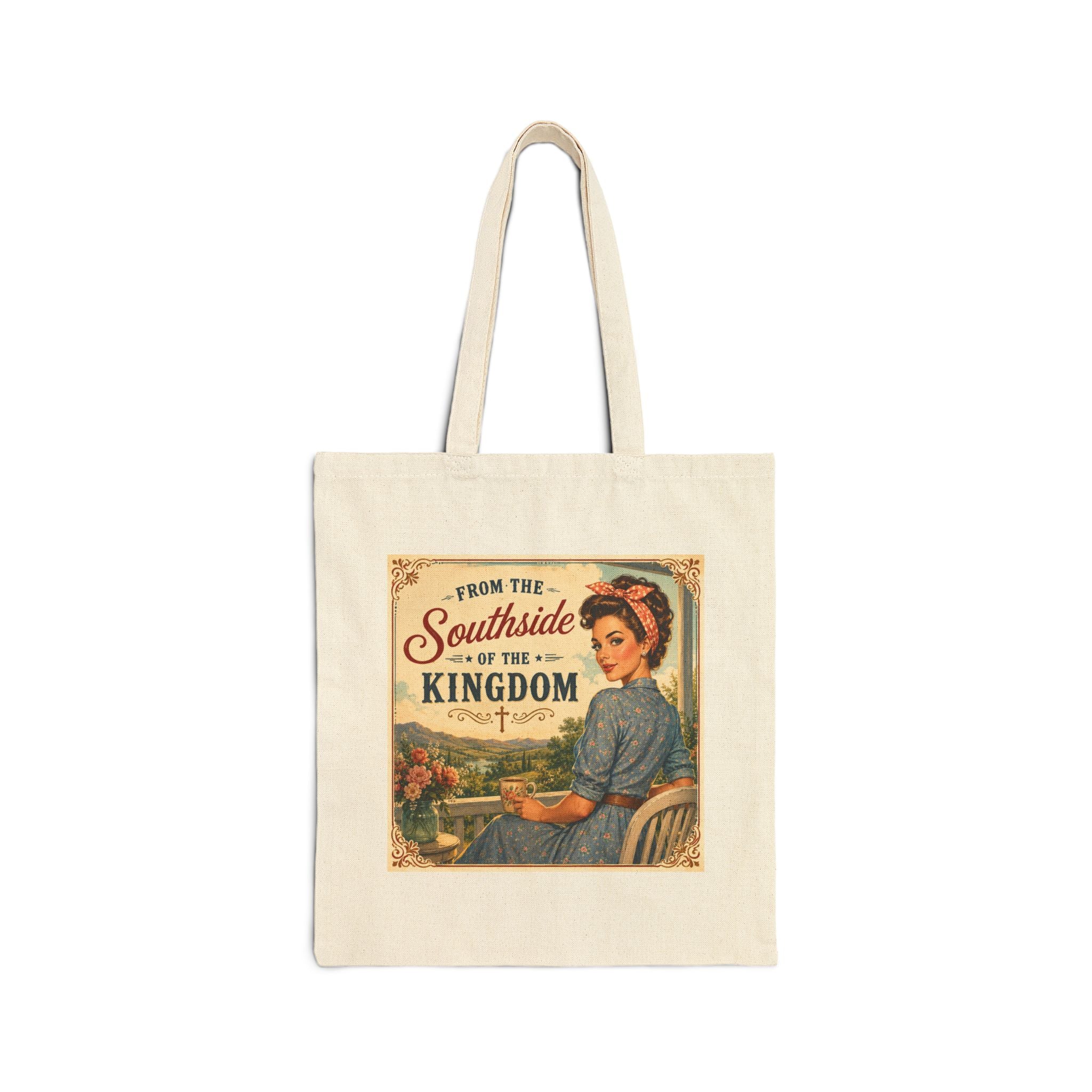 Tote Bag - Vintage 'The Southside of The Kingdom' Retro Reader Canvas Tote | Brunette
