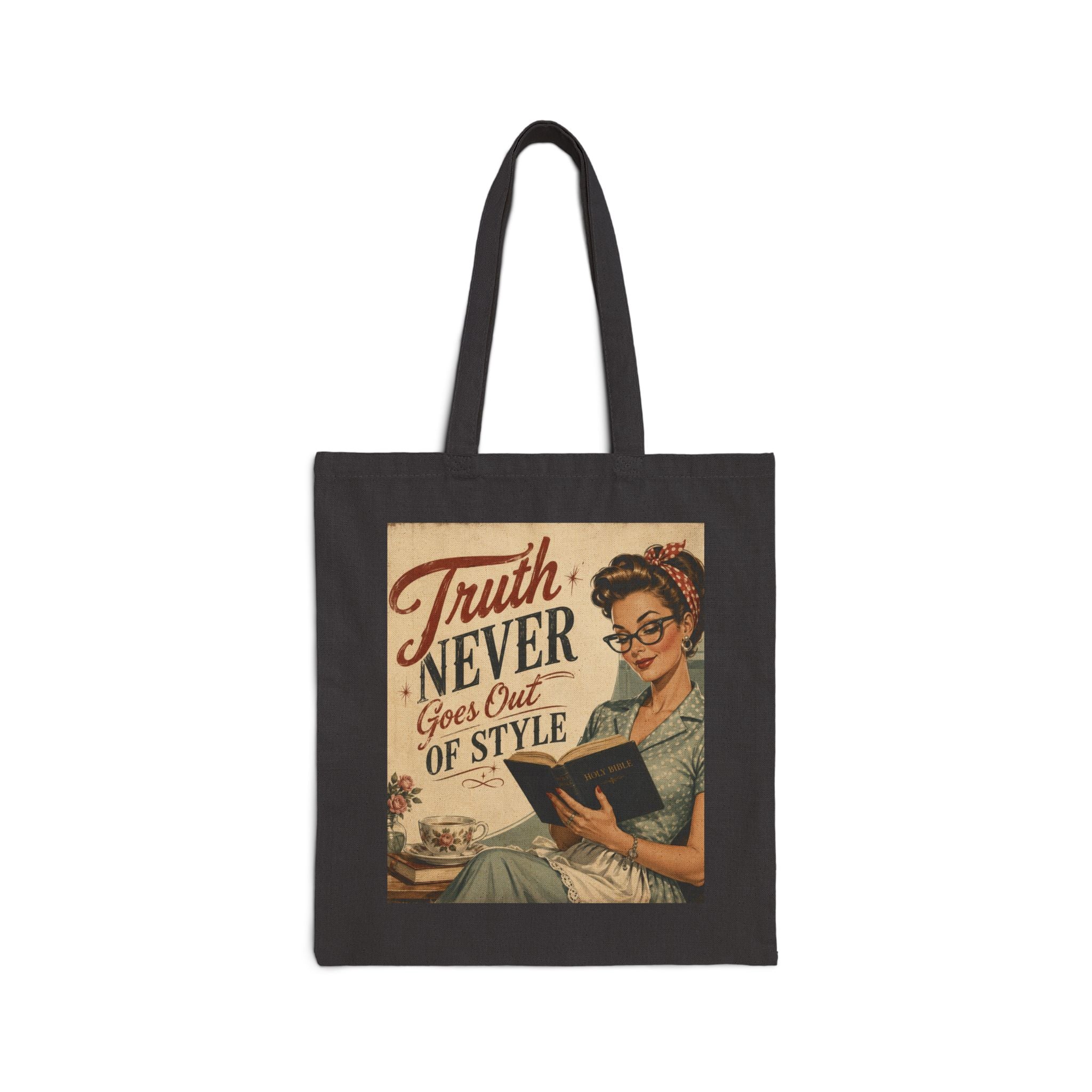 Tote Bag - Vintage 'Truth Never Goes Out of Style' Retro Reader Canvas Tote | Brunette
