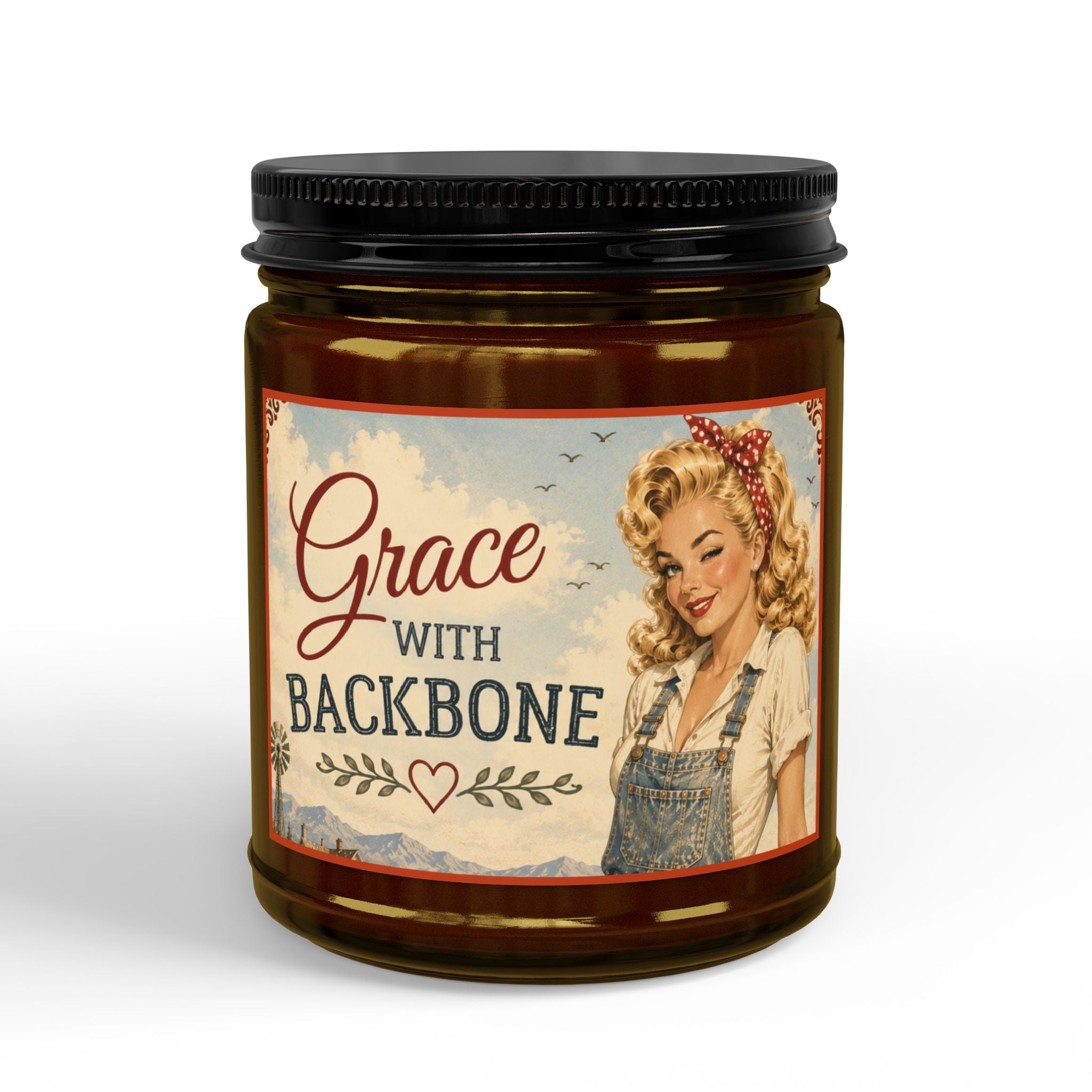 Grace With Backbone Scented Soy Candle — 4oz & 9oz Amber Jar with Black Lid | Blonde