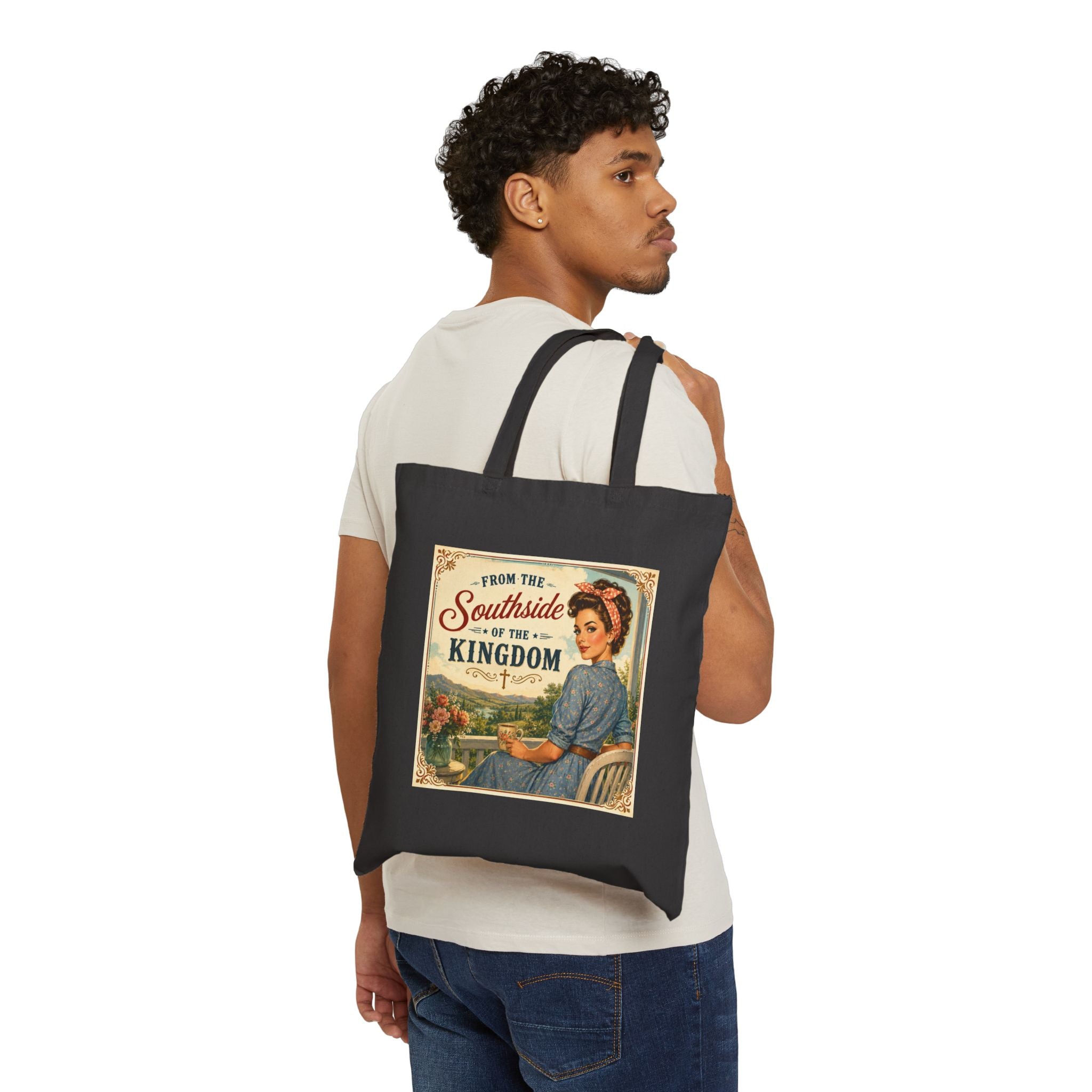 Tote Bag - Vintage 'The Southside of The Kingdom' Retro Reader Canvas Tote | Brunette