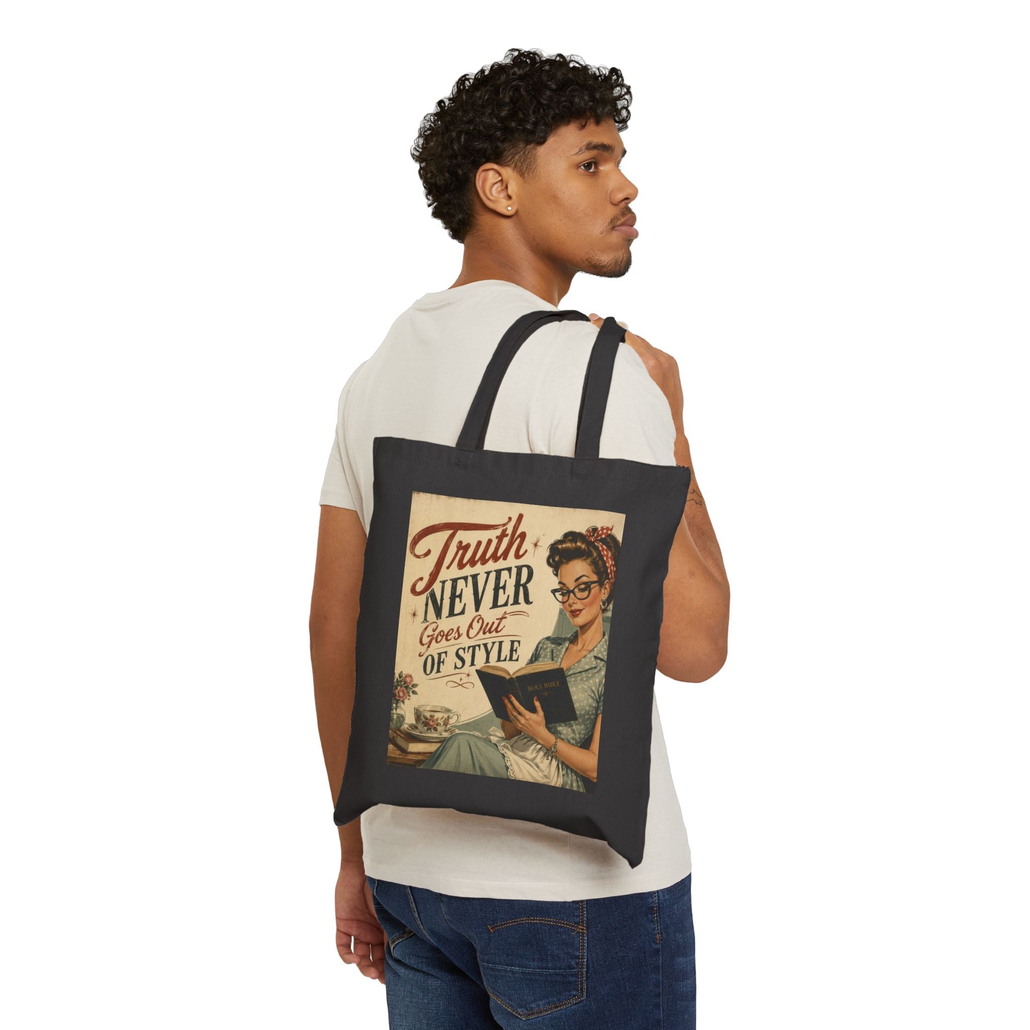 Tote Bag - Vintage 'Truth Never Goes Out of Style' Retro Reader Canvas Tote | Brunette