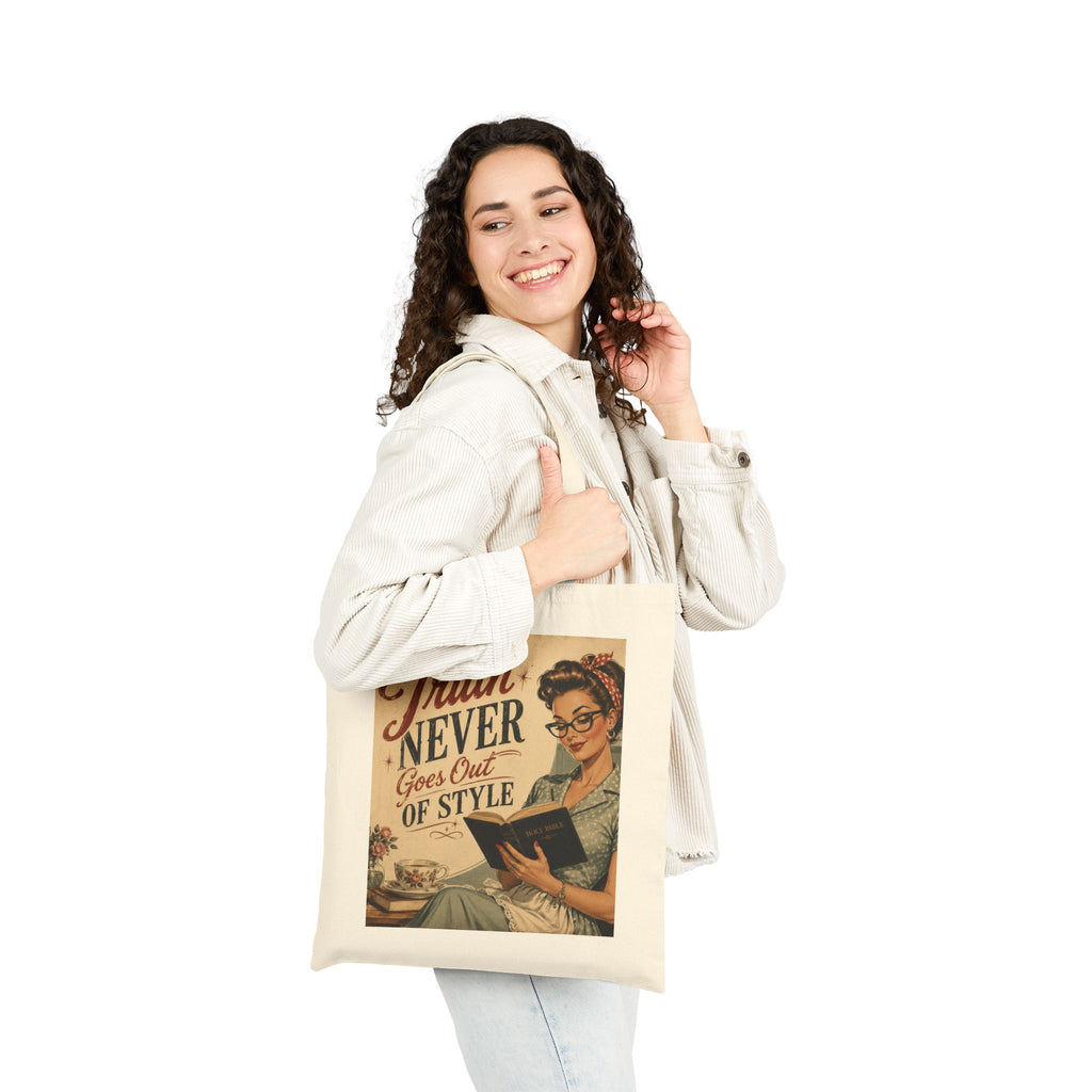 Tote Bag - Vintage 'Truth Never Goes Out of Style' Retro Reader Canvas Tote | Brunette