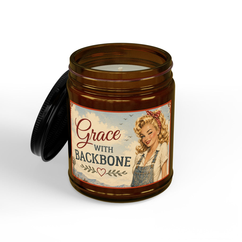 Grace With Backbone Scented Soy Candle — 4oz & 9oz Amber Jar with Black Lid | Blonde