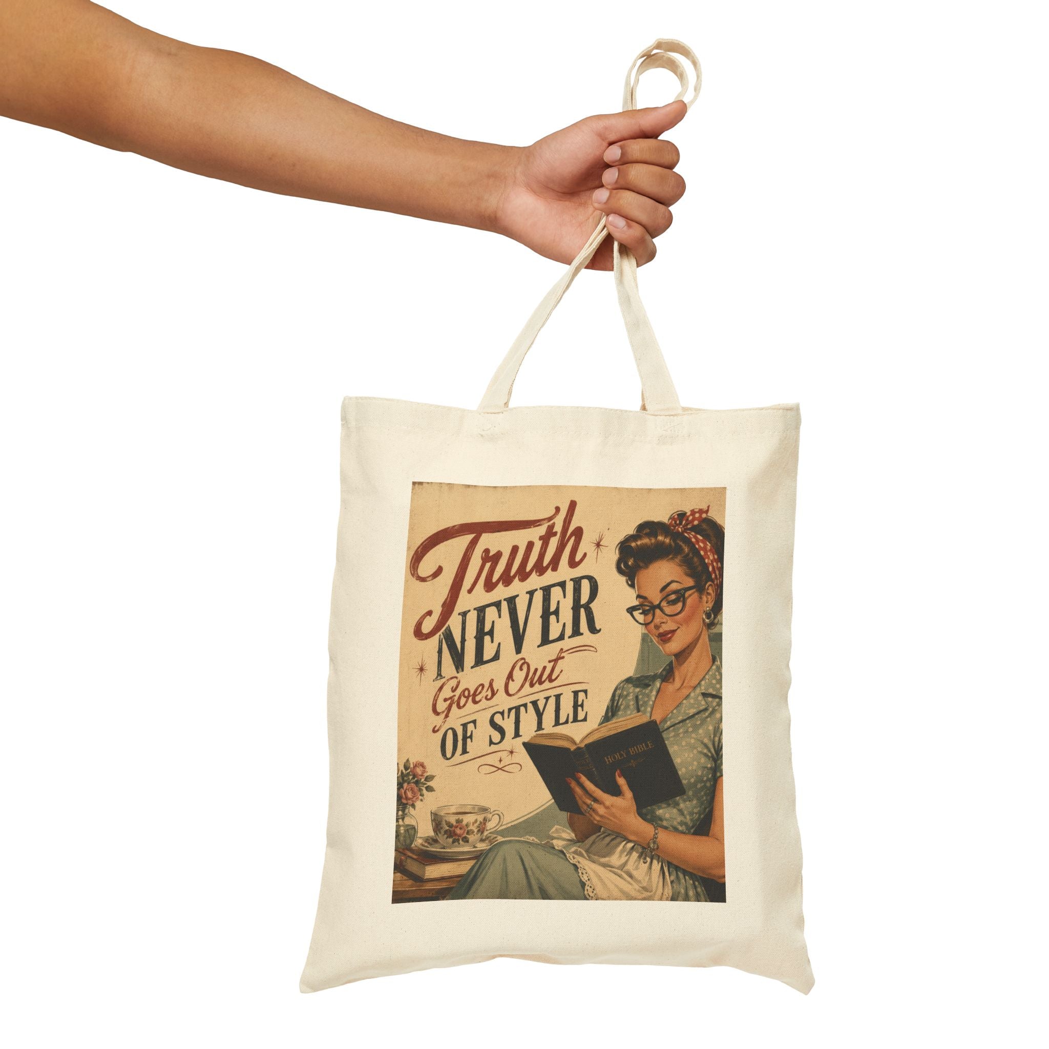 Tote Bag - Vintage 'Truth Never Goes Out of Style' Retro Reader Canvas Tote | Brunette