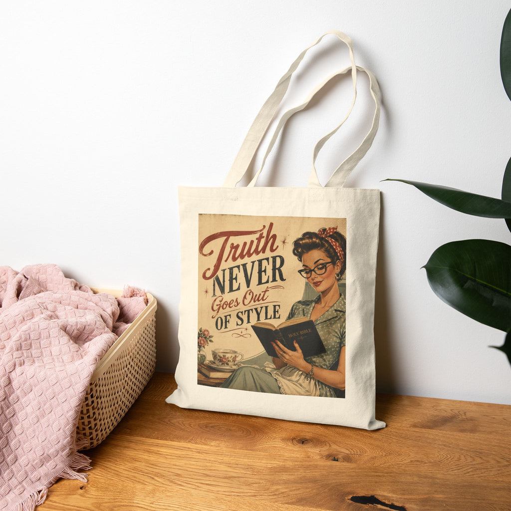 Tote Bag - Vintage 'Truth Never Goes Out of Style' Retro Reader Canvas Tote | Brunette