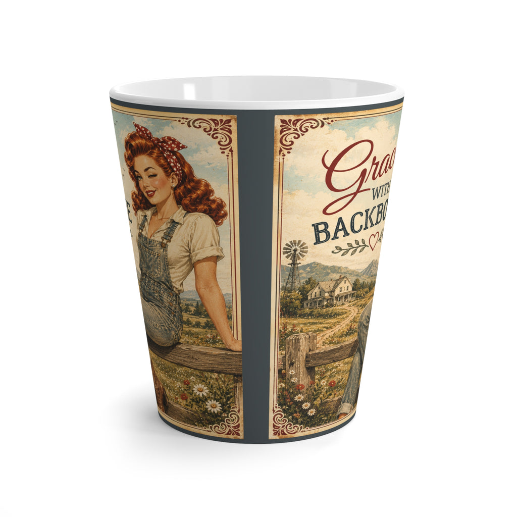 Latte Mug – “Grace With Backbone” Vintage Pin-Up Christian Coffee Cup | Redhead