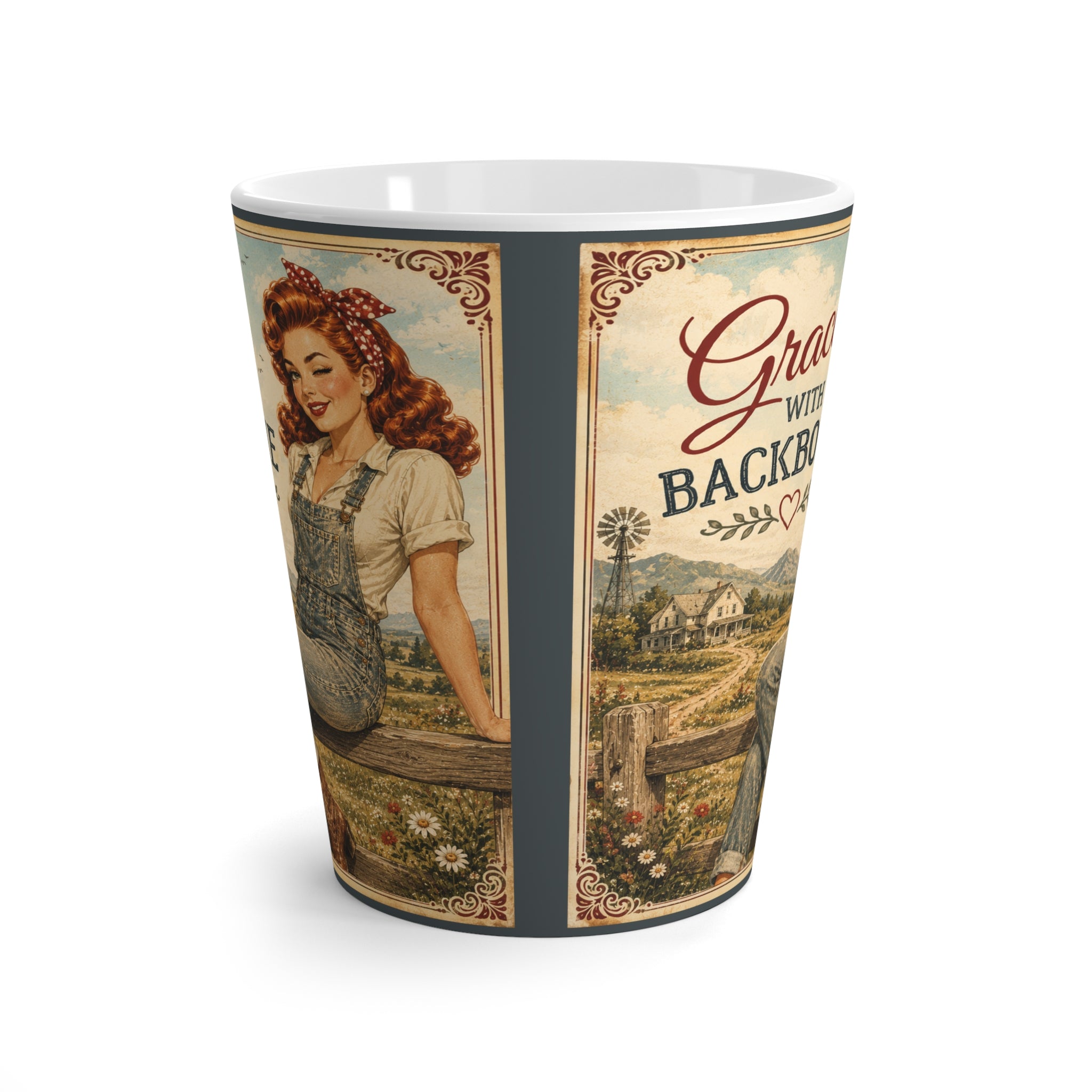 Latte Mug – “Grace With Backbone” Vintage Pin-Up Christian Coffee Cup | Redhead